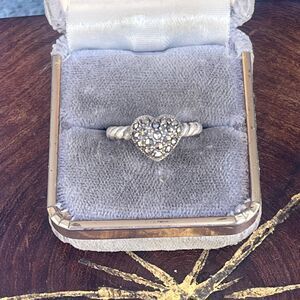 Vintage Marcasite Heart Ring Size 7 Sterling Silver gothic